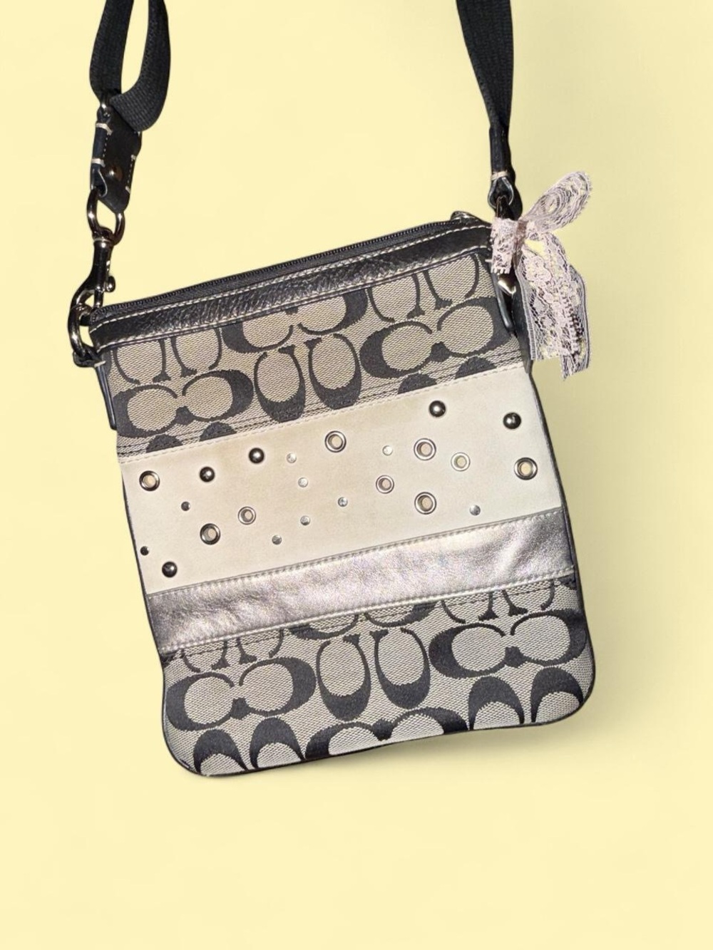 Coach Signature Crossbody with Studded Accent in Black and Silver